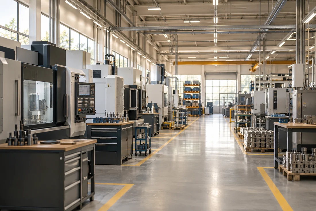 Atelier de production avec machines d’usinage (photo d’illustration)
